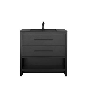 GEF Brinley 36-in Black Oak Single Sink Freestanding Vanity with Black Engineered Quartz Top