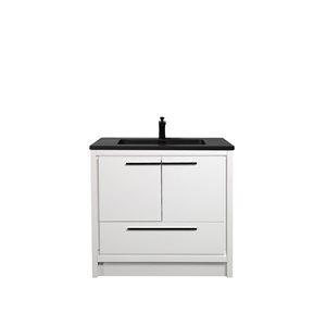 Meuble-lavabo simple autoportant Ember de GEF 36 po blanc à comptoir de composite de quartz noir