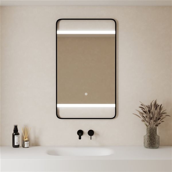 GEF Elsie 24-in x 40-in LED Matte Black Metal Frame Rectangle Mirror