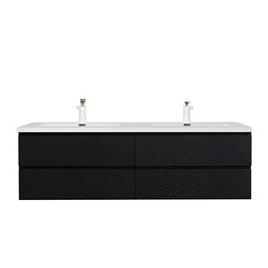 Meuble-lavabo double mural Rylee GEF noir mat à comptoir marbre synthétique blanc lustré 72 po