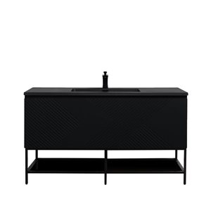 GEF Rylee 48-in Matte Black Single Sink Freestanding Vanity with Black Engineered Quartz Top