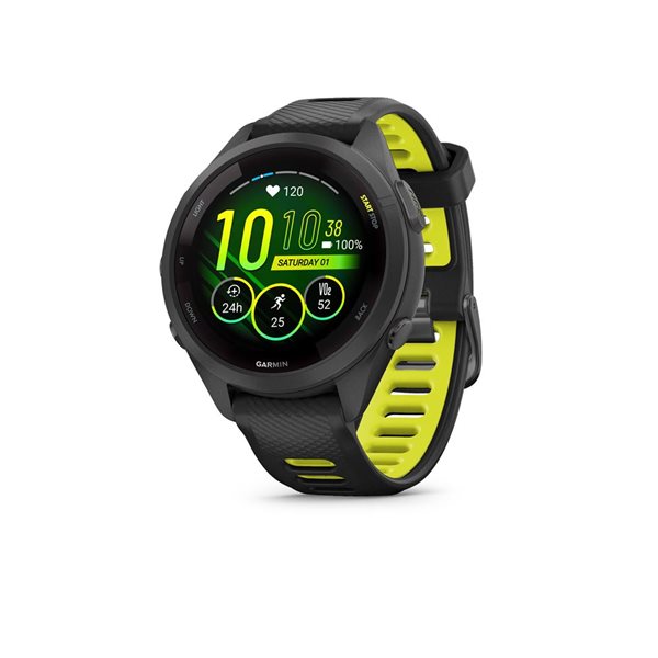 Montre intelligente Garmin Forerunner 265S GPS noire avec bracelet en silicone noir/jaune