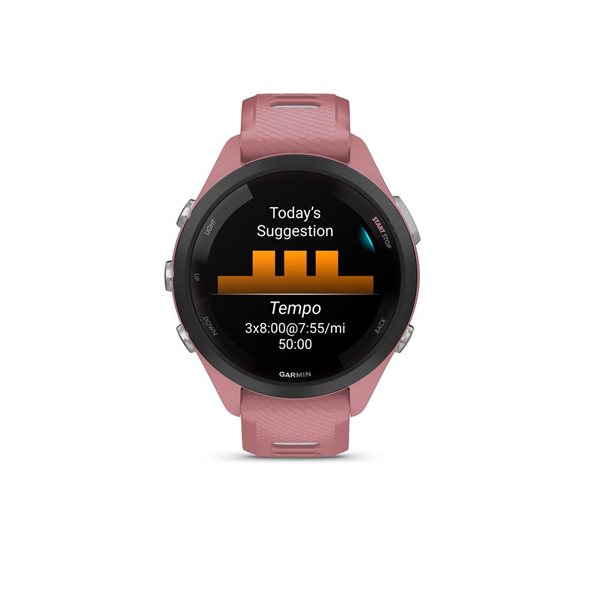 Montre intelligente GPS Garmin Forerunner 265S avec bracelet en silicone rose clair/gris