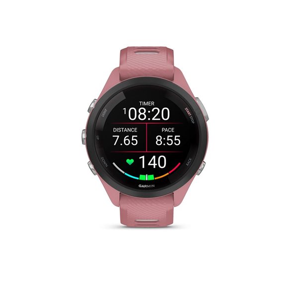 Montre intelligente GPS Garmin Forerunner 265S avec bracelet en silicone rose clair/gris