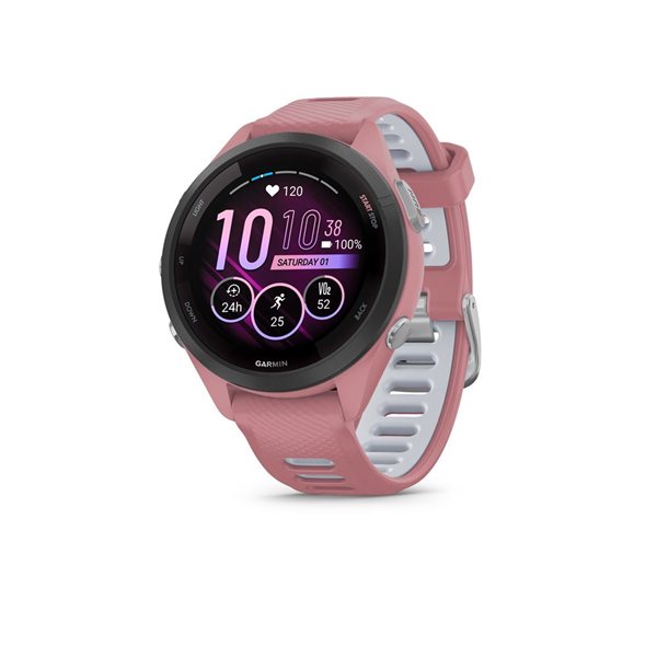 Montre intelligente GPS Garmin Forerunner 265S avec bracelet en silicone rose clair/gris