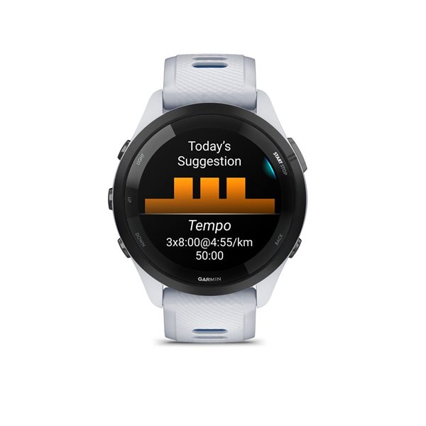 Montre intelligente GPS Garmin Forerunner 265 avec bracelet en silicone blanc/bleu