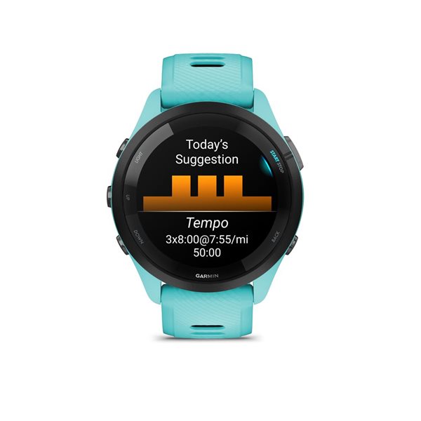 Garmin Forerunner 265 GPS Black Bezel with Aqua Case and Aqua/Black Silicone Band Smartwatch