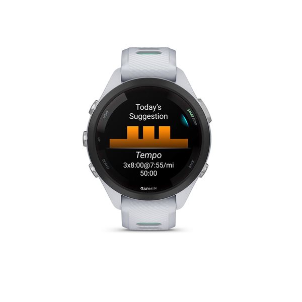 Montre intelligente GPS Garmin Forerunner 265S avec bracelet en silicone blanc/turquoise