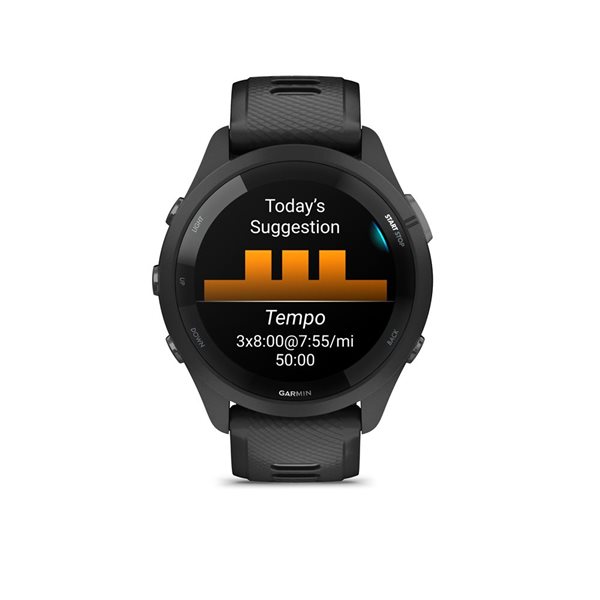 Garmin Forerunner 265 GPS  Black Bezel and Case with Black/Powder Grey Silicone Band Smartwatch