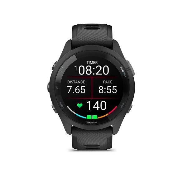 Garmin Forerunner 265 GPS  Black Bezel and Case with Black/Powder Grey Silicone Band Smartwatch