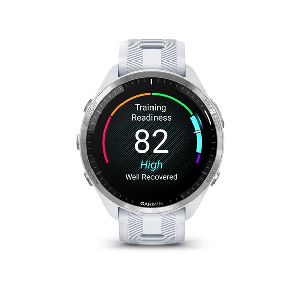 Montre intelligente GPS Garmin Forerunner 965 avec bracelet en silicone blanc/gris