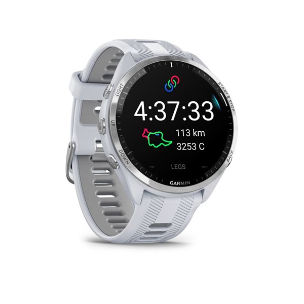 Montre intelligente GPS Garmin Forerunner 965 avec bracelet en silicone blanc/gris