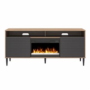 Mr. Kate Daphne Fluted Contemporary Electric Fireplace TV Stand for TVs up to 70-in Walnut/Black Painted Doors