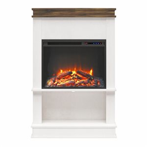 Ameriwood Home Mateo Ivory Oak with Rustic Electric Fireplace with Mantel and Open Shelf