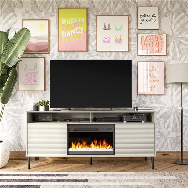 Mr. Kate Daphne Fluted Contemporary Electric Fireplace TV Stand for TVs up to 70-in Taupe