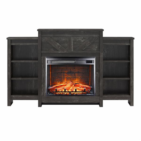 Ameriwood Home Farmington Black Oak Electric Fireplace with Mantel & Side Bookcases