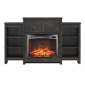 Ameriwood Home Farmington Black Oak Electric Fireplace with Mantel & Side Bookcases