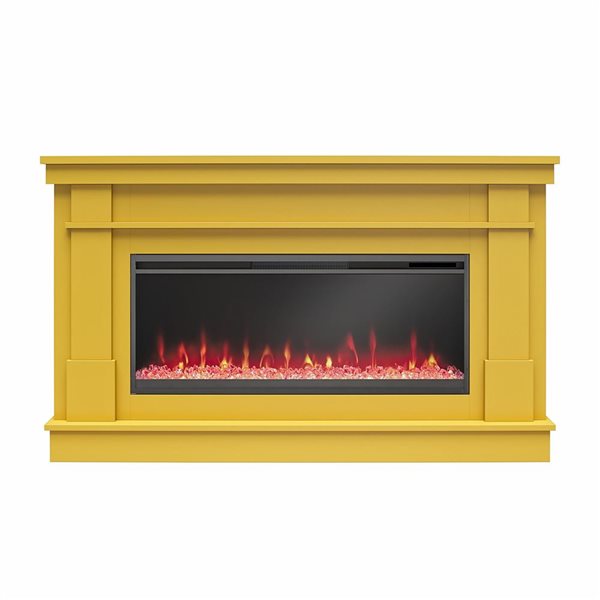 Novogratz Waverly Mustard Yellow Wide Mantel with Linear Electric