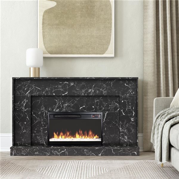 CosmoLiving by Cosmopolitan Liberty Black Faux Marble Mantel Fireplace