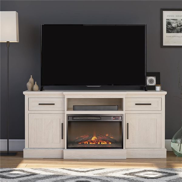 Meuble télé avec foyer électrique Gablewood d’Ameriwood Home pour téléviseurs allant jusqu’à 65 po, chêne blanc