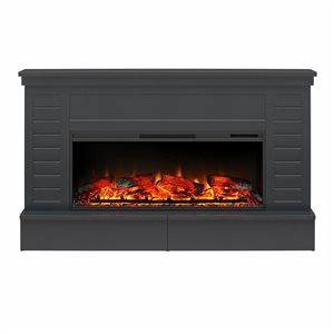 Ameriwood Home Hathaway Black Wide Shiplap Mantel with Linear Electric Fireplace and Storage Drawers