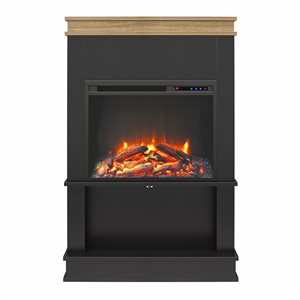 Ameriwood Home Mateo Black and Natural Electric Fireplace with Mantel and Open Shelf