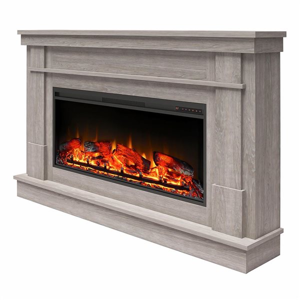 Ameriwood Home Elmcroft Rusric Gray Wide Mantel with Linear Electric Fireplace