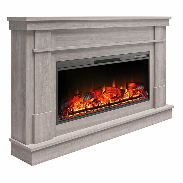 Ameriwood Home Elmcroft Rusric Gray Wide Mantel with Linear Electric Fireplace