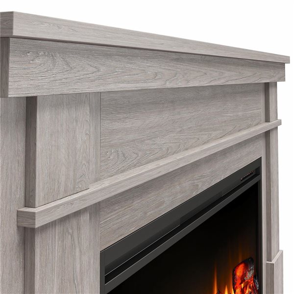 Ameriwood Home Elmcroft Rusric Gray Wide Mantel with Linear Electric Fireplace