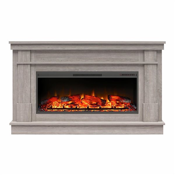 Ameriwood Home Elmcroft Rusric Gray Wide Mantel with Linear Electric Fireplace