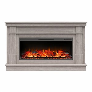 Ameriwood Home Elmcroft Rusric Gray Wide Mantel with Linear Electric Fireplace