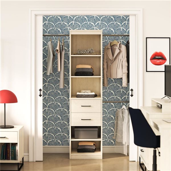 Novogratz Kelly  15.67-in D x 76.85-in H x 19.69-in W 5 Shelf, 2 Drawer Ivory Oak Closet Organizer
