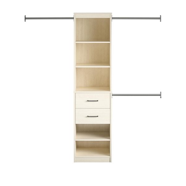 Novogratz Kelly  15.67-in D x 76.85-in H x 19.69-in W 5 Shelf, 2 Drawer Ivory Oak Closet Organizer