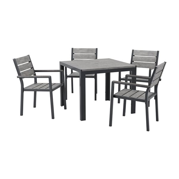 Ensemble de salle à manger extérieur Gallant de CorLiving en aluminium gris 5 pièces avec table carrée