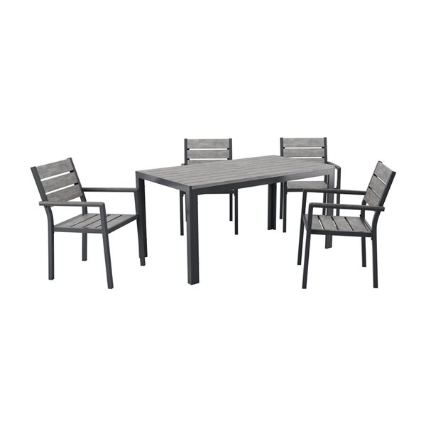 CorLiving Gallant Grey Aluminum 5-Piece Outdoor Dining Set with Rectangular Table