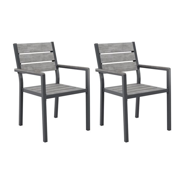 CorLiving Gallant Set of 2 Grey Aluminum Frame Patio Dining Chairs