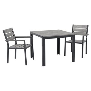 CorLiving Gallant Grey Aluminum 3-Piece Outdoor Dining Set with Square Table