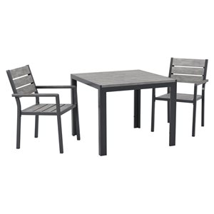 Ensemble de salle à manger extérieur Gallant de CorLiving en aluminium gris 3 pièces avec table carrée