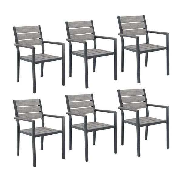 CorLiving Gallant Grey Aluminum 7-Piece Outdoor Dining Set with Rectangular Table