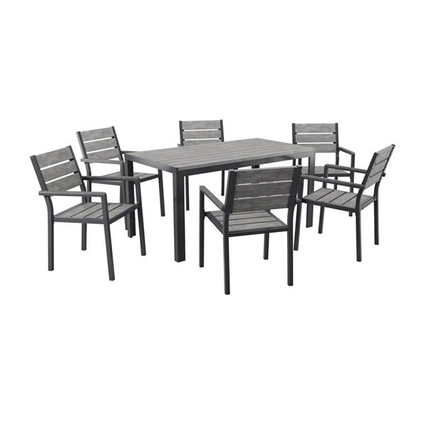 CorLiving Gallant Grey Aluminum 7-Piece Outdoor Dining Set with Rectangular Table