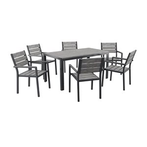 Ensemble de salle à manger extérieur Gallant de CorLiving en aluminium gris 7 pièces avec table rectangle
