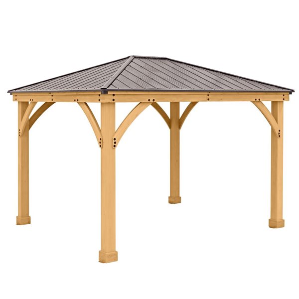 Yardistry Meridian 10 x 12-ft Cedar Wooden Gazebo - Brown Aluminum Roof