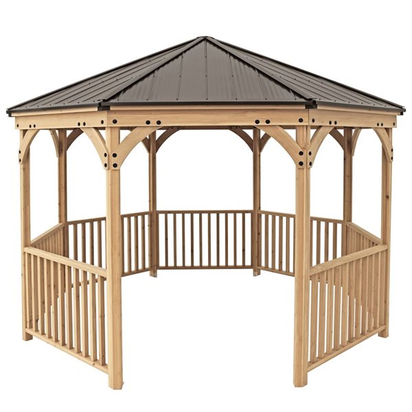 Yardistry Meridian 12-ft Octagon Cedar Gazebo - Brown Aluminum Roof