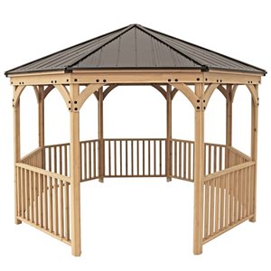 Yardistry Meridian 12-ft Octagon Cedar Gazebo - Brown Aluminum Roof