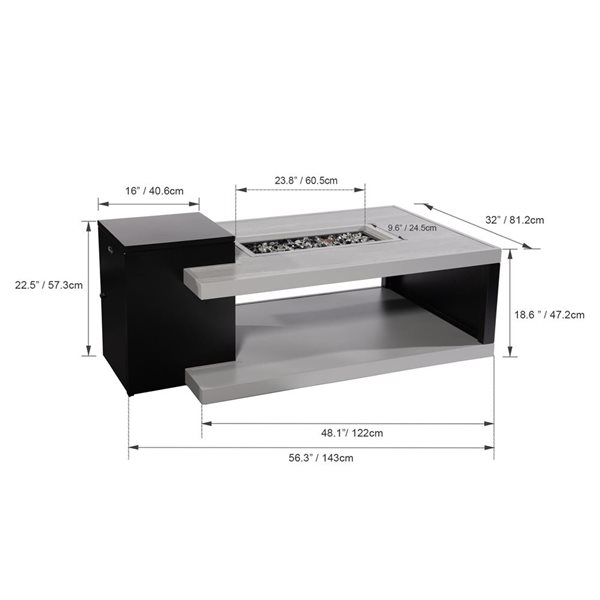 Paramount Dray 32.36-in x 48.11-in 45,000 BTU Black and Grey Aluminum Convertible Fire Table