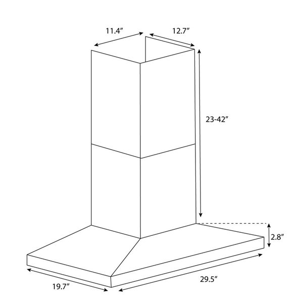 Hotte murale Nova de Turin 30 po 860 pi³/min en acier inoxydable