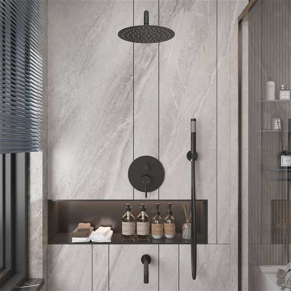 Clihome 10-in 3-Function Wall Mount Matte Black Round Shower Set