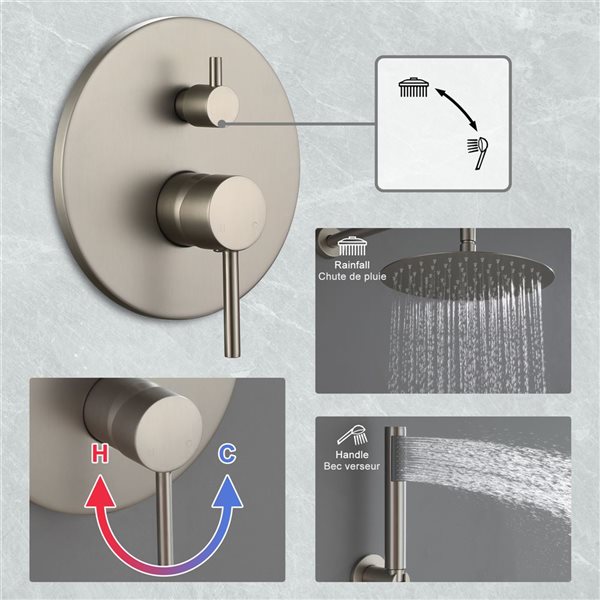 Clihome 10-in 2-Function Wall Mount Nickel Round Shower Set