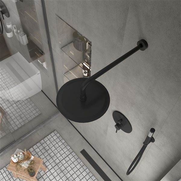 Clihome 10-in 2-Function Wall Mount Matte Black Round Shower Set