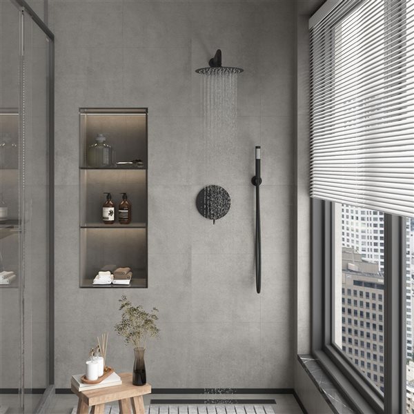 Clihome 10-in 2-Function Wall Mount Matte Black Round Shower Set